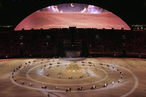 Arabian horses participate in the rehearsal of the 15th Asian Games opening ceremony in Doha November 29, 2006. The opening ceremony will be held on December 1, 2006. 