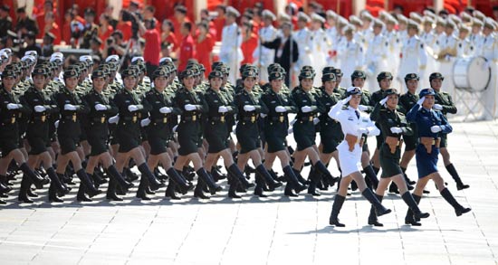 Women soldiers take part in the military parade