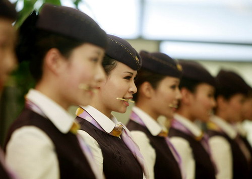High-speed train attendants ready for service