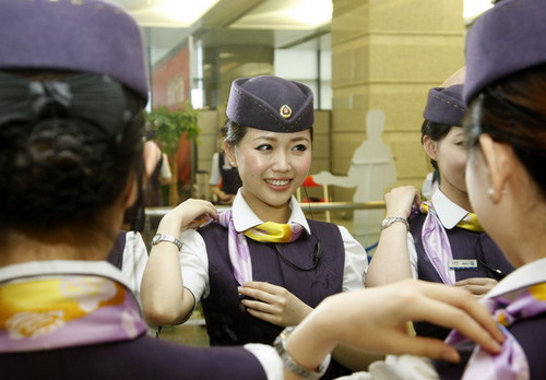 High-speed train attendants ready for service