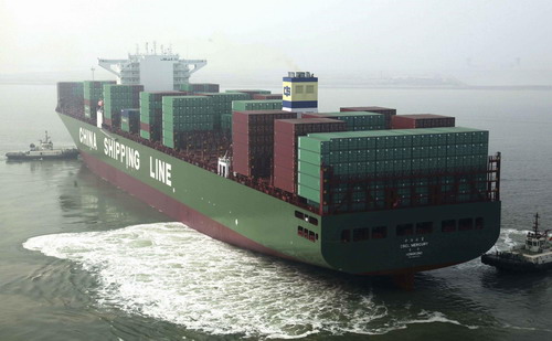 Jumbo vessel on maiden voyage