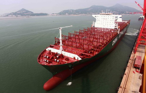Jumbo vessel on maiden voyage