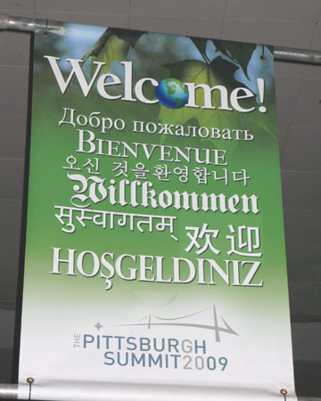 G20 summit banner in Pittsburgh