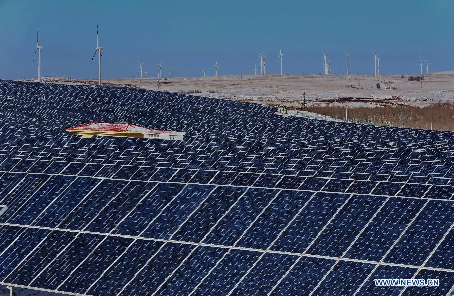 Solar power plant, wind power farm in Highly-polluted Hebei province