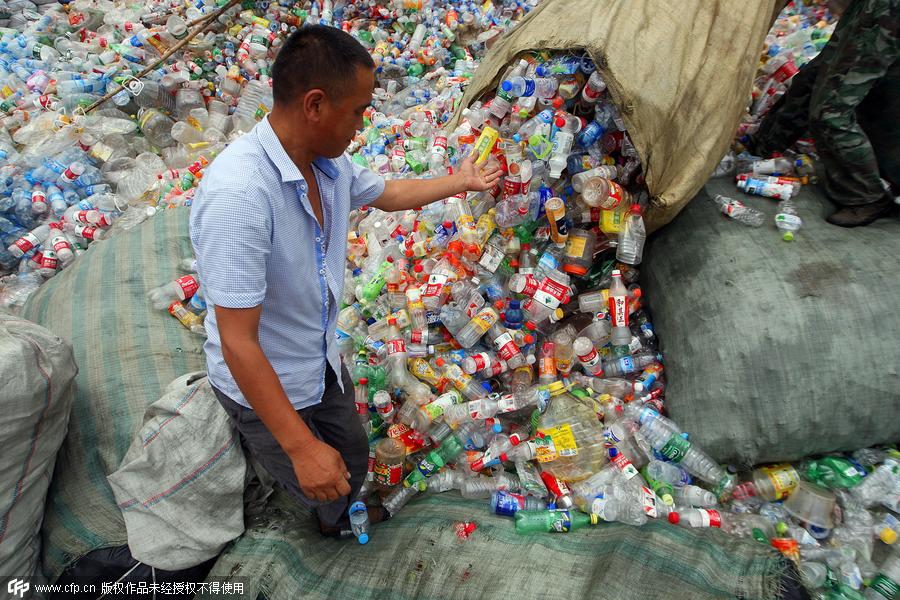 Recycling discarded plastic bottles generates cash