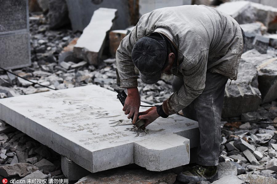 The snowy world of a tombstone carver
