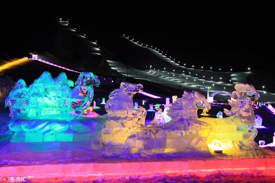 Ice sculptures light up Altay in Xinjiang