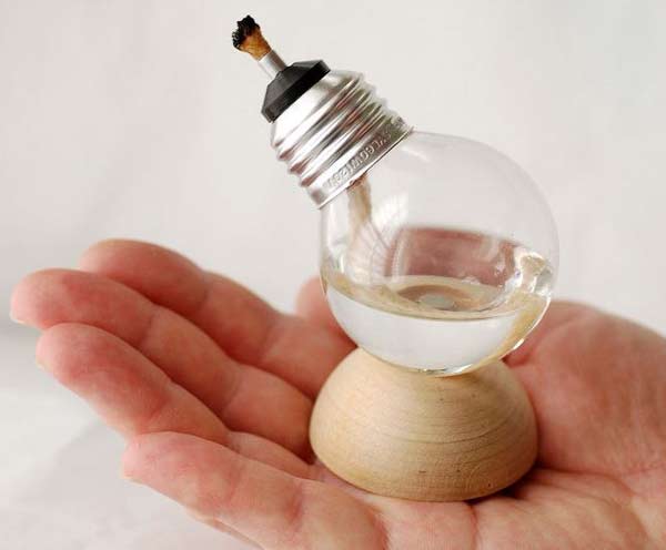 Recycled Light Bulb Oil Lamp