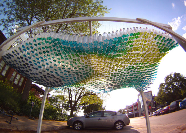 Parking canopy made of recycled plastic bottles