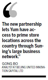 Yum to open restaurants in Suning stores