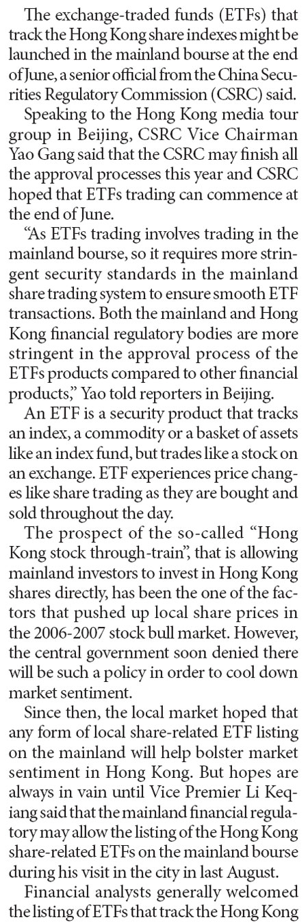 CSRC nods HK share-related ETF trading on the mainland