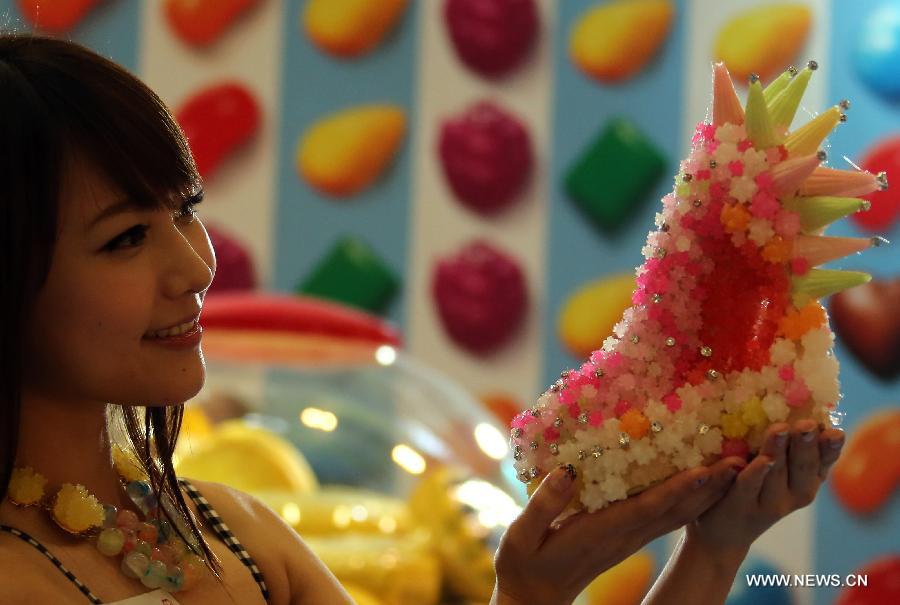 Shoes, apparels made of candies on show in HK