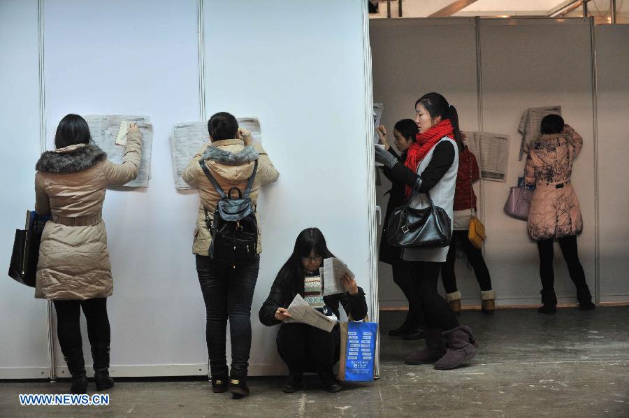 Job seekers attend job fair for postgraduates in Beijing