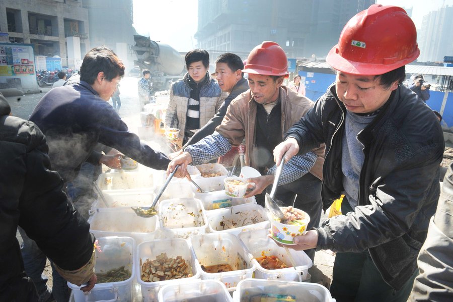 Cooking lunch for construction workers