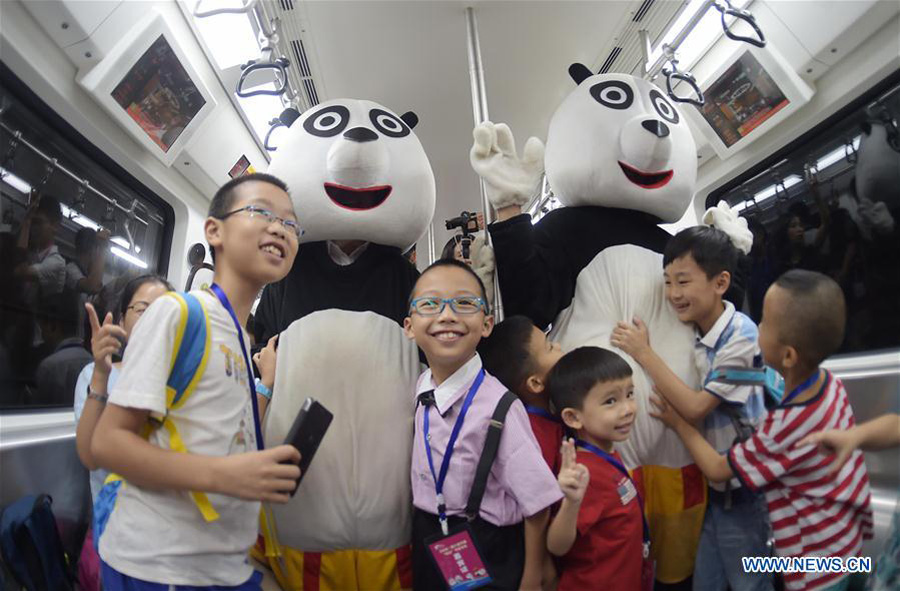 Panda-themed subway train put into use in Chengdu