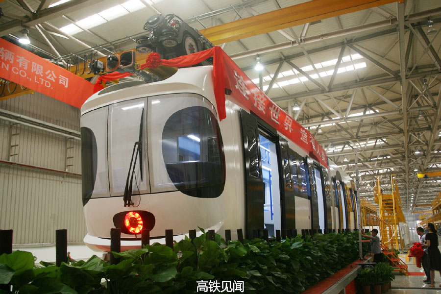 China's first sky train off assembly line