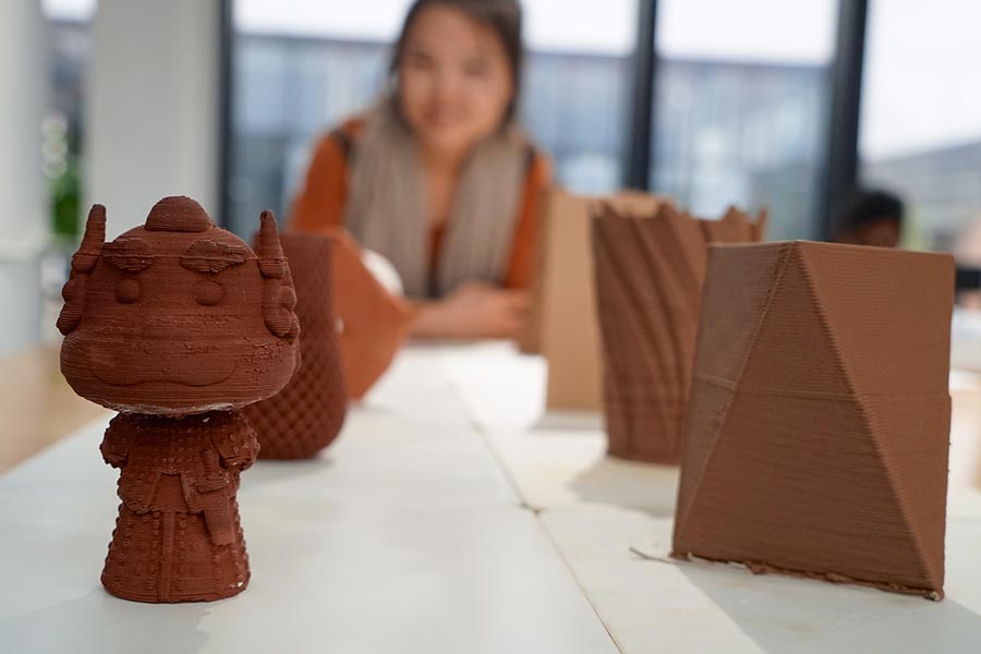 Pottery craftworks made by 3D printer seen in Jingdezhen