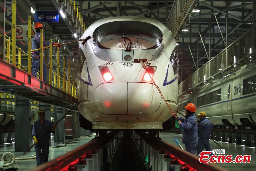 High-speed trains receive thorough clean