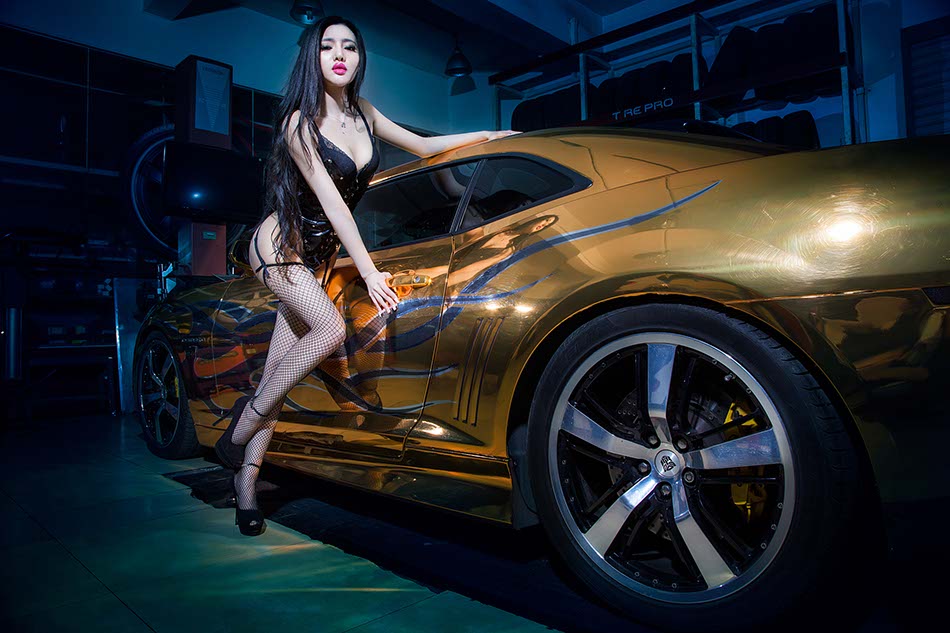 Model with modified Chevy Camaro