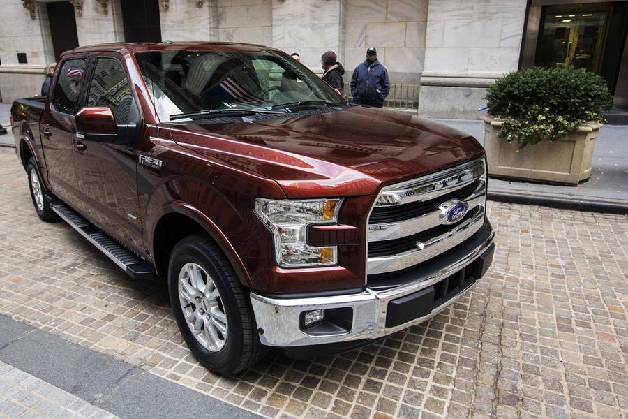 2015 Ford F-150 pickup truck displayed in auto show