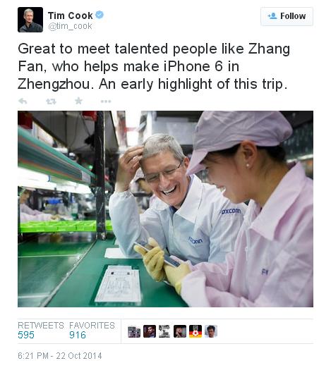 Apple CEO visits iPhone Plant in Zhengzhou