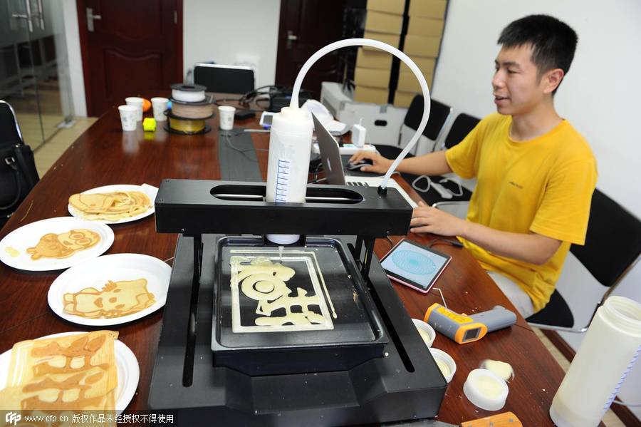 Tsinghua graduates invent 3-D pancake-printing machine