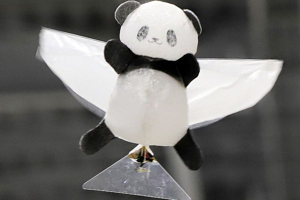 A panda-shaped drone draws attention at Maker Faire