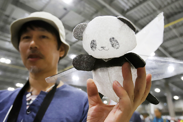 A panda-shaped drone draws attention at Maker Faire