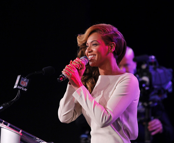 Beyonce performs ahead of the NFL's Super Bowl XLVII