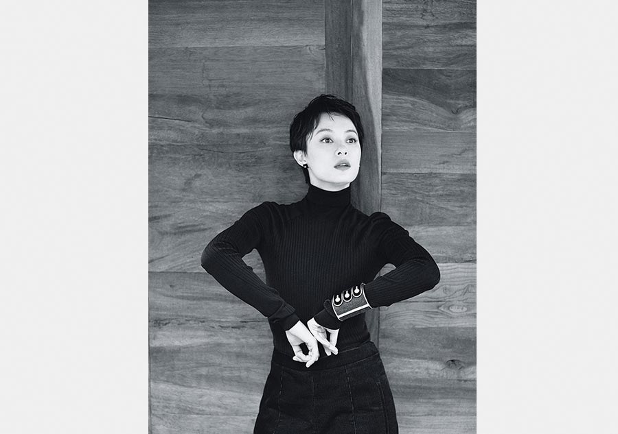 Sun Li poses for monochromatic photos