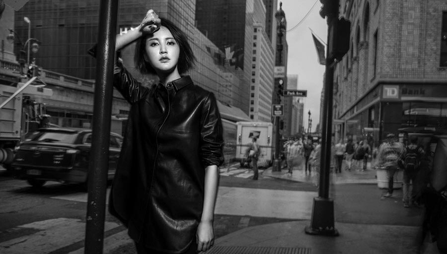 Actress Zhang Xinyi poses in New York
