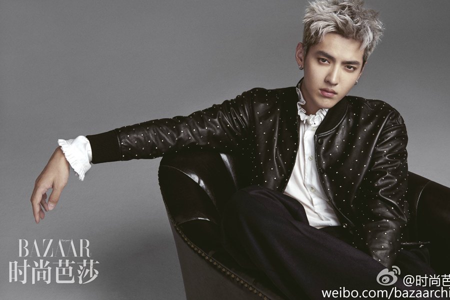 Kris Wu poses during a photoshoot for 'Bazaar Men' magazine.