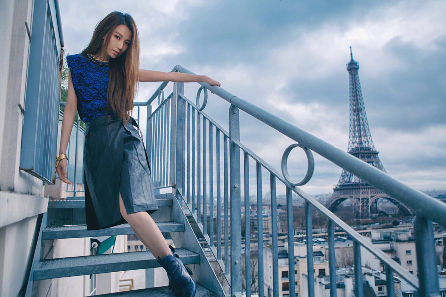 Singer Hebe Tien poses for fashion magazine[