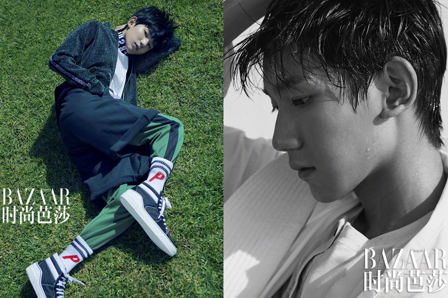 Teen actor-singer Wang Yuan poses for the fashion magazine