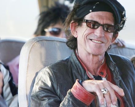 Keith Richards of the Rolling Stones sits in a bus upon his arrival at the Pudong international airport in Shanghai, China, April 6, 2006. The band arrived in Shanghai on Thursday afternoon in preparation for a concert on Saturday, their third attempt to play in China.