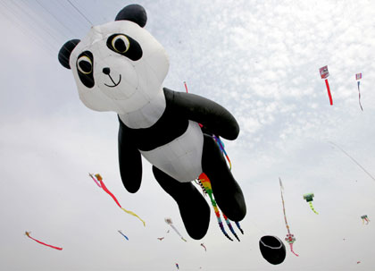 A kite flies during the 23rd Weifang International Kite Festival in Weifang, China's Shandong province, April 21, 2006. The internationally acclaimed event has been hosted since 1984, attracting representatives from over 20 countries and thousands of visitors from around the region every year.