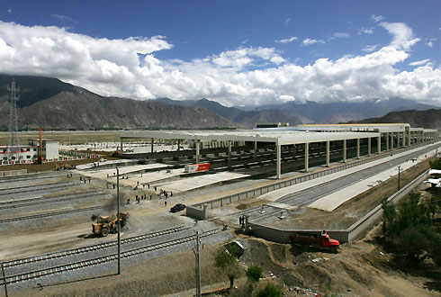 A general view shows the nearly finished Lhasa Railway Station in Lhasa, Tibet, June 24, 2006. The Qinghai-Tibet Railway, which will begin trial operations on July 1, 2006. Picture taken June 24, 2006. 