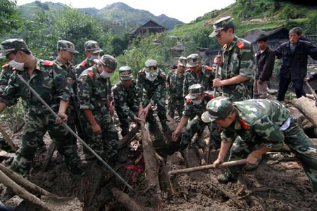 flood-devastated village at Longhui County, Central China's Hunan Province