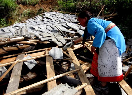 flood-devastated village at Longhui County, Central China's Hunan Province