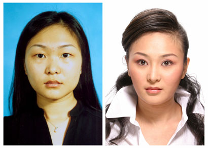 An undated combination photograph of Hao Lulu shows her before (L) and after cosmetic surgery, which included facial reconstruction and nose reshaping, in Beijing. Rising incomes and perceptions that better looks secure better jobs and husbands have fuelled a boom for breast enlargement and other cosmetic remedies in recent years. State media have reported that Chinese people spend over $20 billion a year on altering their looks. 