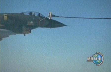 A J-10 fighter plane of China air force receives airborne refueling in this image taken from video footage of China Central Television December 29, 2006. The air force has been equipped with the new generation of fighters, independently designed by China. The fighter has the 