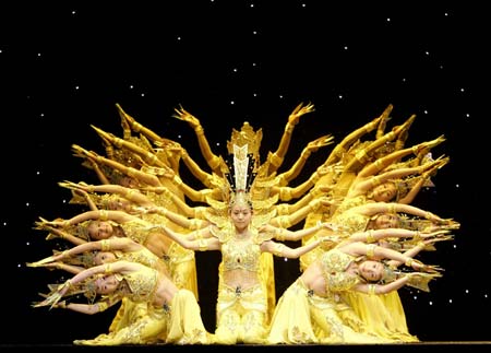 Deaf artists from the China Disabled People's Performing Art Troupe dance during a dress rehearsal for their show 