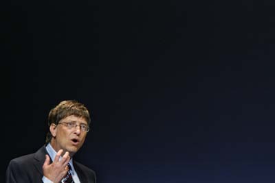 Microsoft Chairman Bill Gates delivers a speech during The Microsoft Government Leaders Forum in Beijing April 19, 2007. Microsoft Corp., trying to meet its goal of doubling the number of computer users to 2 billion by 2015, promised to cut its software prices to governments in developing countries that provide free computers to school children. Bill Gates announced the program at a news conference in Beijing on Thursday. 