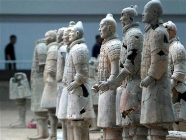 Unearthed terracotta warriors from the Xian period are displayed at a museum in the ancient Chinese capital of Xian in a file photo.