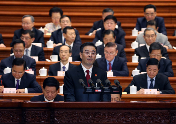 Head of China's top court delivers work report