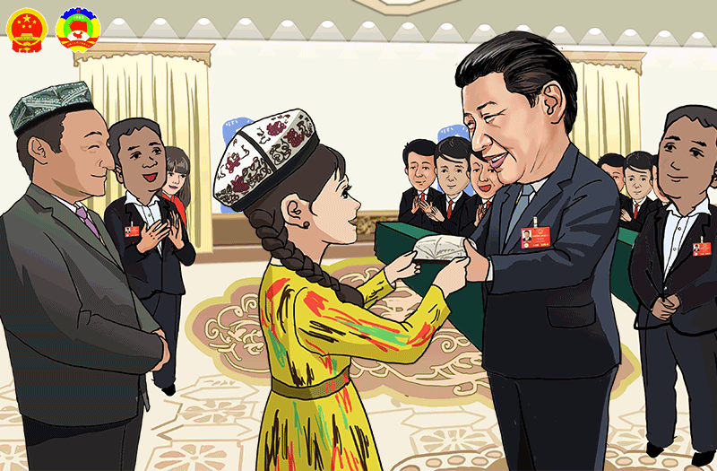 Cartoon Commentary on Xi's two sessions talks ⑤: Let national unity flowers bloom