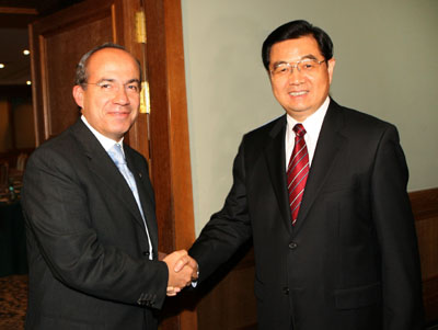 Hu meets leaders of developing nations at G8