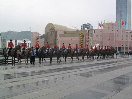 Policewomen stand guard