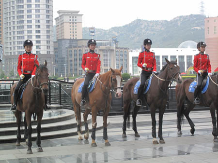 Policewomen stand guard