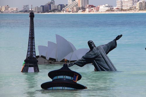 Sinking icons highlight threats of climate change